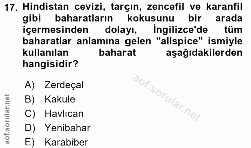 17. soru: Hindistan cevizi, tarçın, zencefil ve karanfil gibi baharatların kokusunu bir arada içermesinden dolayı, Ingilizce'de…