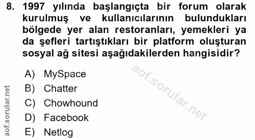 8. soru: 1997 yılında başlangıçta bir forum olarak kurulmuş ve kullanıcılarının bulundukları bölgede yer alan restoranları, ye…