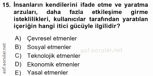 15. soru: Insanların kendilerini ifade etme ve yaratma arzuları, daha fazla etkileşime girme isteklilikleri, kullanıcılar taraf…