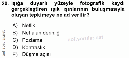 20. soru: Işığa duyarlı yüzeyle fotografik kaydı gerçekleştiren ışık ışınlarının buluşmasıyla oluşan tepkimeye ne ad verilir? A…