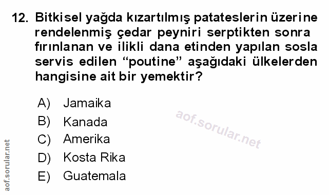 12. soru: Bitkisel yağda kızartılmış patateslerin üzerine rendelenmiş çedar peyniri serptikten sonra fırınlanan ve ilikli dana…