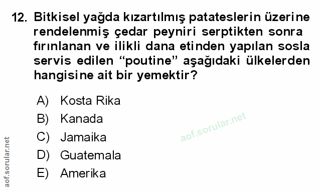 12. soru: Bitkisel yağda kızartılmış patateslerin üzerine rendelenmiş çedar peyniri serptikten sonra fırınlanan ve ilikli dana…