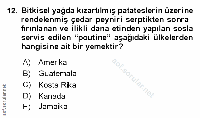 12. soru: Bitkisel yağda kızartılmış patateslerin üzerine rendelenmiş çedar peyniri serptikten sonra fırınlanan ve ilikli dana…