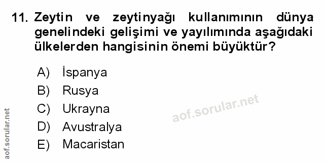 11. soru: Zeytin ve zeytinyağı kullanımının dünya genelindeki gelişimi ve yayılımında aşağıdaki ülkelerden hangisinin önemi büy…