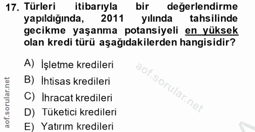 17. soru: Türleri itibarıyla bir değerlendirme yapıldığında, 2011 yılında tahsilinde gecikme yaşanma potansiyeli en yüksek olan…