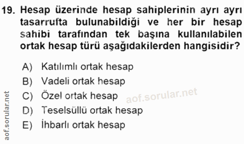 19. soru: Hesap üzerinde hesap sahiplerinin ayrı ayrı tasarrufta bulunabildiği ve her bir hesap sahibi tarafından tek başına ku…