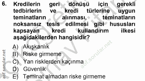6. soru: Kredilerin geri dönüşü için gerekli tedbirlerin ve kredi türlerine uygun teminatların alınması, • teminatların noksan…