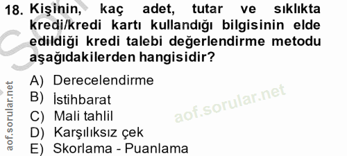 18. soru: Kişinin, kaç adet, tutar ve sıklıkta kredi/kredi kartı kullandığı bilgisinin elde edildiği kredi talebi değerlendirme…
