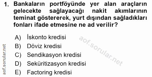 1. soru: Bankaların portföyünde yer alan araçların gelecekte saglayacağı nakit akımlarının teminat göstererek, yurt dışından s…