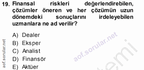 19. soru: Finansal riskleri değerlendirebilen, çözümler öneren ve her çözümün uzun dönemdeki sonuçlarını irdeleyebilen uzmanlar…