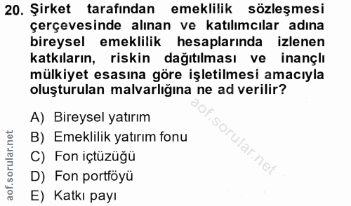20. soru: Şirket tarafından emeklilik sözleşmesi çerçevesinde alınan ve katılımcılar adına bireysel emeklilik hesaplarında izle…