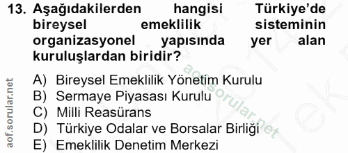 13. soru: Aşağıdakilerden hangisi Türkiye'de bireysel emeklilik sisteminin organizasyonel yapısında yer alan kuruluşlardan biri…