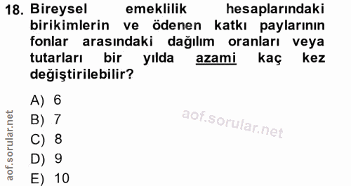 18. soru: Bireysel emeklilik hesaplarındaki birikimlerin ve ödenen katkı paylarının fonlar arasındaki dağılım oranları veya tut…