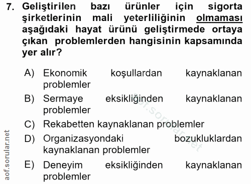 7. soru: Geliştirilen bazı ürünler için sigorta şirketlerinin mali yeterliliğinin olmaması aşağıdaki hayat ürünü geliştirmede…