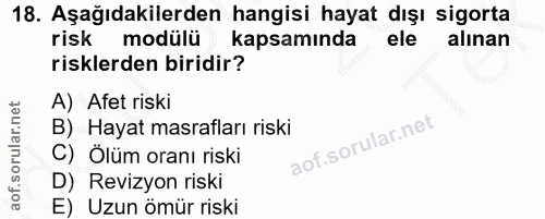 18. soru: Aşağıdakilerden hangisi hayat dışı sigorta risk modülü kapsamında ele alınan risklerden biridir? A) Afet riski B) Hay…