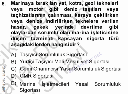 6. soru: Marinaya bırakılan yat, kotra, gezi tekneleri veya motor gibi deniz taşıtları veya teçhizatlarının çalınması, karaya…