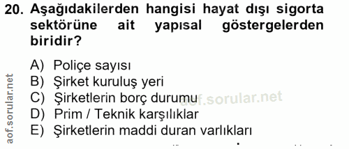 20. soru: Aşağıdakilerden hangisi hayat dışı sigorta sektörüne ait yapisal göstergelerden biridir? A) Poliçe sayısı B) Şirket k…