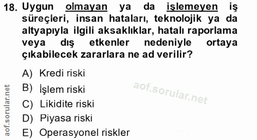 18. soru: Uygun olmayan ya da işlemeyen iş süreçleri, insan hataları, teknolojik ya da altyapıyla ilgili aksaklıklar, hatalı ra…