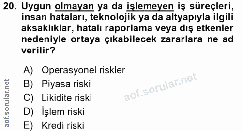 20. soru: Uygun olmayan ya da işlemeyen iş süreçleri, insan hataları, teknolojik ya da altyapıyla ilgili aksaklıklar, hatalı ra…