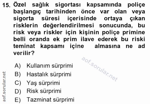15. soru: Özel sağlık sigortası kapsamında poliçe başlangıç tarihinden önce var olan veya sigorta süresi içerisinde ortaya çıka…