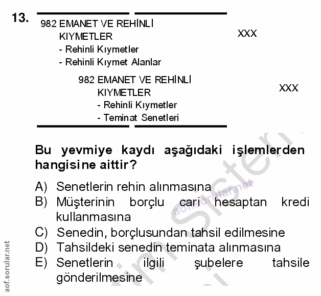 13. soru: 982 EMANET VE REHINLI KIYMETLER XXX - Rehinli Kıymetler - Rehinli Kıymet Alanlar 982 EMANET VE REHINLI KIYMETLER XXX…