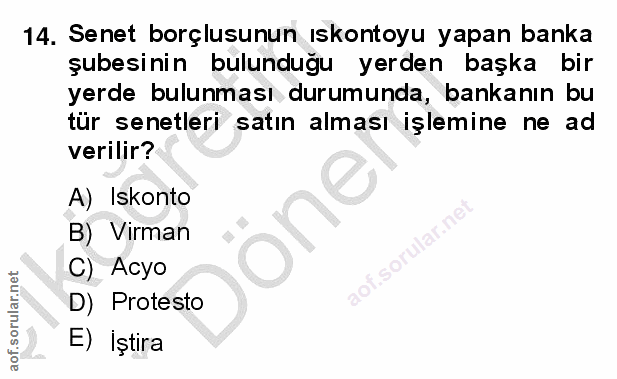 14. soru: Senet borçlusunun ıskontoyu yapan banka şubesinin bulunduğu yerden başka bir yerde bulunması durumunda, bankanın bu t…