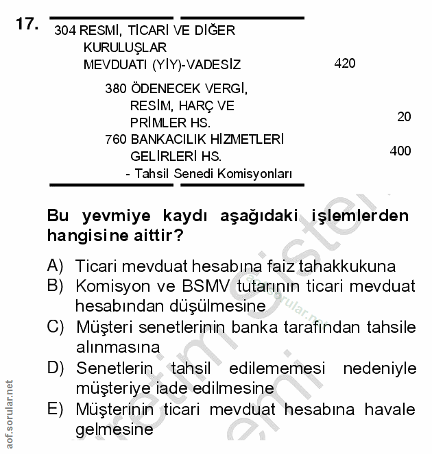 17. soru: 304 RESMI, TICARI VE DIGER KURULUŞLAR MEVDUATI (YIY)-VADESIZ 420 380 ÖDENECEK VERGI, RESIM, HARÇ VE 20 PRIMLER HS. 76…