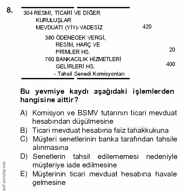 8. soru: 304 RESMI, TICARI VE DIĞER KURULUŞLAR MEVDUATI (YIY)-VADESIZ 420 380 ÖDENECEK VERGI, RESIM, HARÇ VE PRIMLER HS. 20 76…