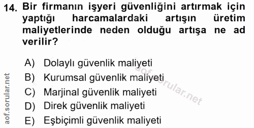14. soru: Bir firmanın işyeri güvenliğini artırmak için yaptiğı harcamalardaki artışın üretim maliyetlerinde neden olduğu artış…