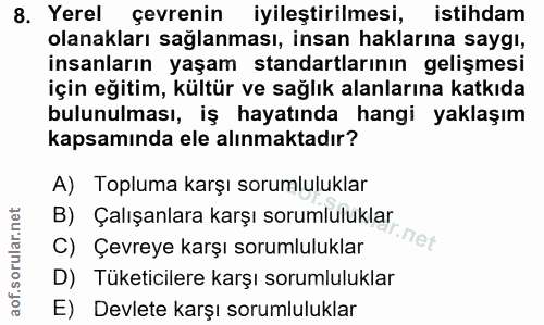 8. soru: Yerel çevrenin iyileştirilmesi, istihdam olanakları sağlanması, insan haklarına saygı, insanların yaşam standartların…