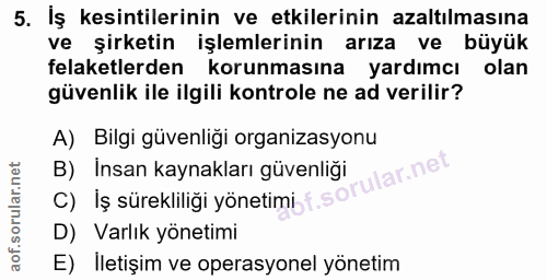 5. soru: İş kesintilerinin ve etkilerinin azaltılmasına ve şirketin işlemlerinin arıza ve büyük felaketlerden korunmasına yard…