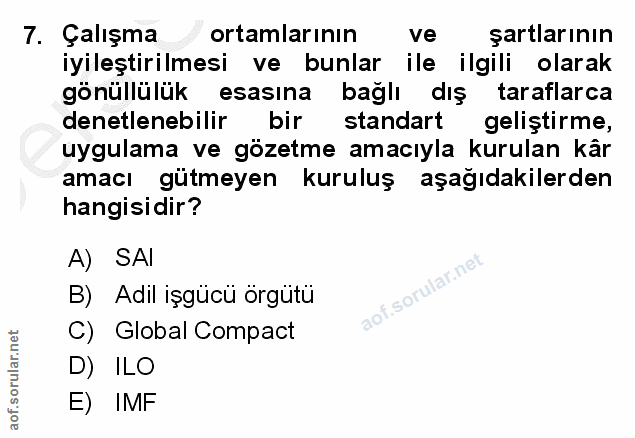 7. soru: Çalışma ortamlarının ve şartlarının iyileştirilmesi ve bunlar ile ilgili olarak gönüllülük esasına bağlı dış taraflar…