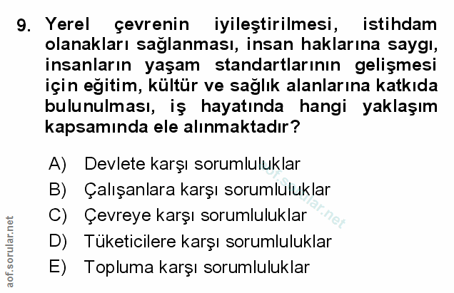 9. soru: Yerel çevrenin iyileştirilmesi, istihdam olanakları saglanması, insan haklarına saygı, insanların yaşam standartların…