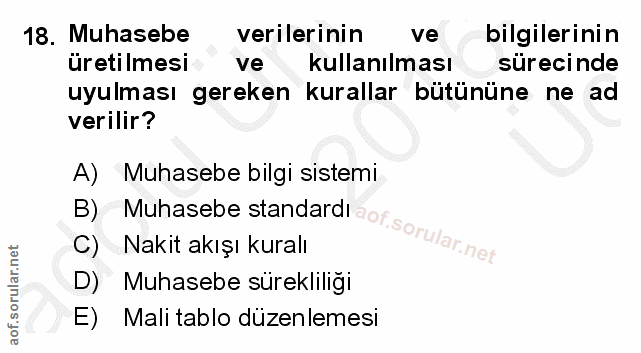 18. soru: Muhasebe verilerinin ve bilgilerinin üretilmesi ve kullanılması sürecinde uyulması gereken kurallar bütününe ne ad ve…