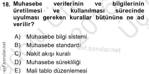 18. soru: Muhasebe verilerinin ve bilgilerinin üretilmesi ve kullanılması sürecinde uyulması gereken kurallar bütününe ne ad ve…