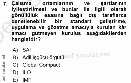 7. soru: Çalışma ortamlarının ve şartlarının iyileştirilmesi ve bunlar ile ilgili olarak gönüllülük esasına bağlı dış taraflar…