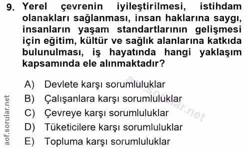 9. soru: Yerel çevrenin iyileştirilmesi, istihdam olanakları sağlanması, insan haklarına saygı, insanların yaşam standartların…