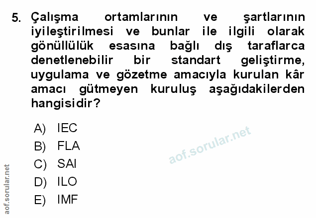 5. soru: Çalışma ortamlarının ve şartlarının iyileştirilmesi ve bunlar ile ilgili olarak gönüllülük esasına bağlı dış taraflar…
