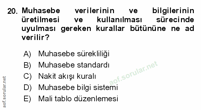 20. soru: Muhasebe verilerinin ve bilgilerinin üretilmesi ve kullanılması sürecinde uyulması gereken kurallar bütününe ne ad ve…