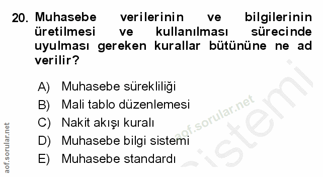 20. soru: Muhasebe verilerinin ve bilgilerinin üretilmesi ve kullanılması sürecinde uyulması gereken kurallar bütününe ne ad ve…