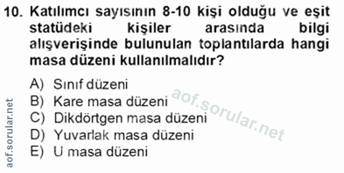 10. soru: Katılımcı sayısının 8-10 kişi olduğu ve eşit statüdeki kişiler arasında bilgi alışverişinde bulunulan toplantılarda h…