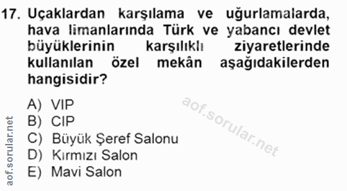 17. soru: Uçaklardan karşılama ve uğurlamalarda, hava limanlarında Türk ve yabancı devlet büyüklerinin karşılıklı ziyaretlerind…