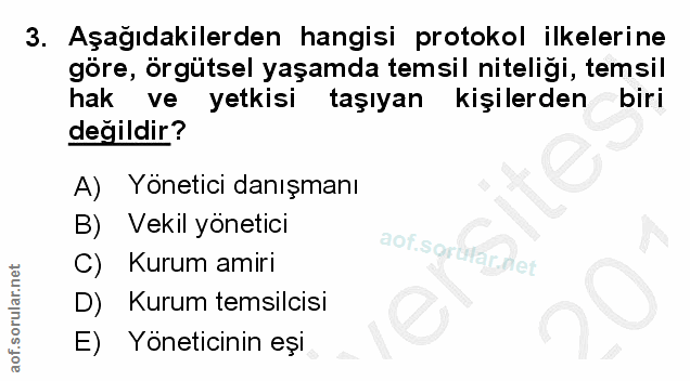 3. soru: Aşağıdakilerden hangisi protokol ilkelerine göre, örgütsel yaşamda temsil niteligi, temsil hak ve yetkisi taşıyan kiş…