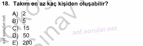 18. soru: Takım en az kaç kişiden oluşabilir? A) 2 5 50 200