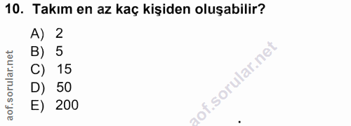 10. soru: Takım en az kaç kişiden oluşabilir? 2 5 15 •50 200
