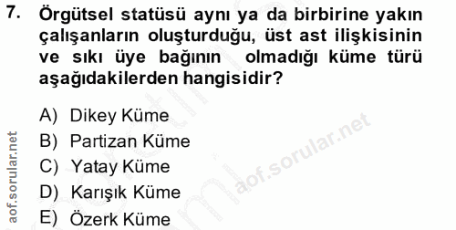 7. soru: Örgütsel statüsü aynı ya da birbirine yakın çalışanların oluşturduğu, üst ast ilişkisinin ve sıkı üye bağının olmadığ…