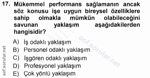 17. soru: Mükemmel performans sağlamanın ancak söz konusu işe uygun bireysel özelliklere sahip olmakla mümkün olabileceğini sav…
