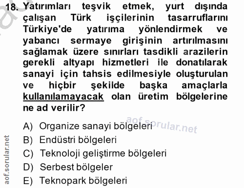 18. soru: Yatırımları teşvik etmek, yurt dışında çalışan Türk işçilerinin tasarruflarinı Türkiye'de yatırıma yönlendirmek ve ya…