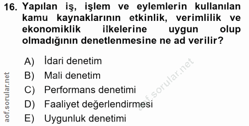 16. soru: Yapılan iş, işlem ve eylemlerin kullanılan kamu kaynaklarının etkinlik, verimlilik ve ekonomiklik ilkelerine uygun ol…