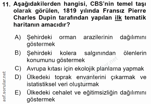 11. soru: Aşağıdakilerden hangisi, CBS'nin temel taşı olarak görülen, 1819 yılında Fransız Pierre Charles Dupin tarafından yapı…
